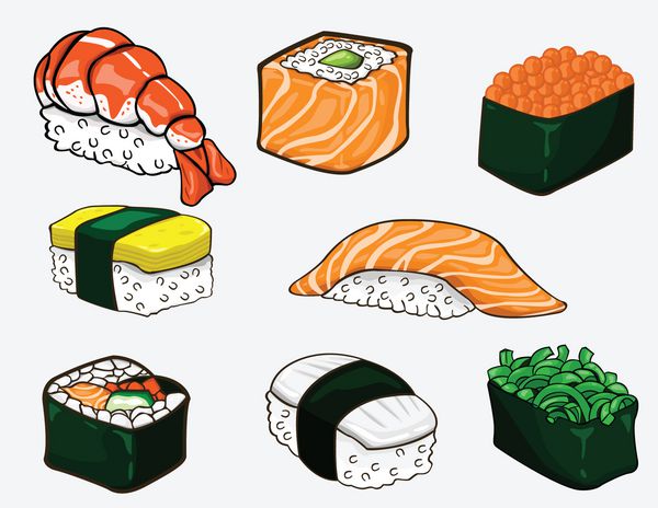 مجموعه سوشی ژاپنی طراحی وکتور