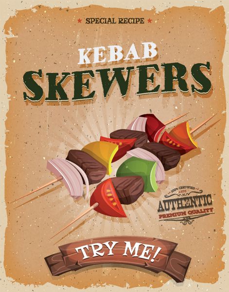 پوستر Skewers Grunge And Vintage Kebab