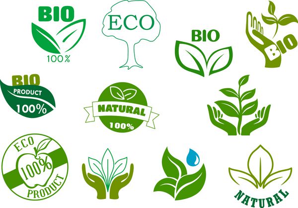 نمادهای سبز زیست محیطی طبیعی و محصولات طبیعی