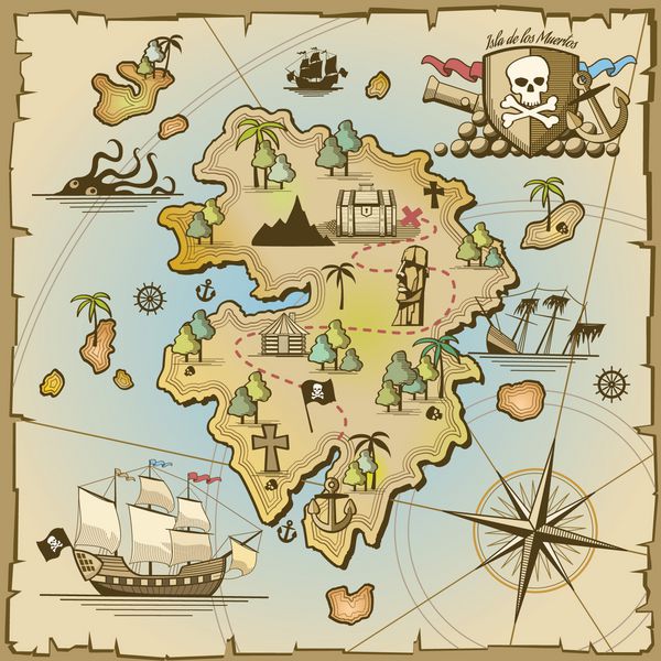 نقشه وکتور جزیره گنج دزدان دریایی