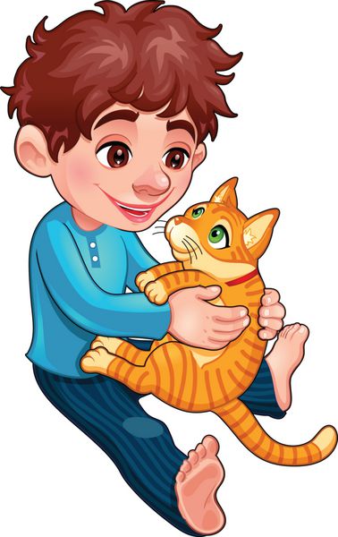 پسر جوان با گربه