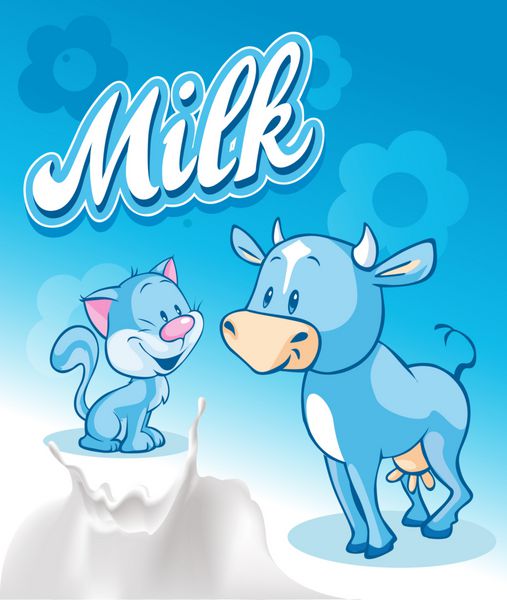 گاو و گربه ناز در طرح شیر آبی تصویر برداری