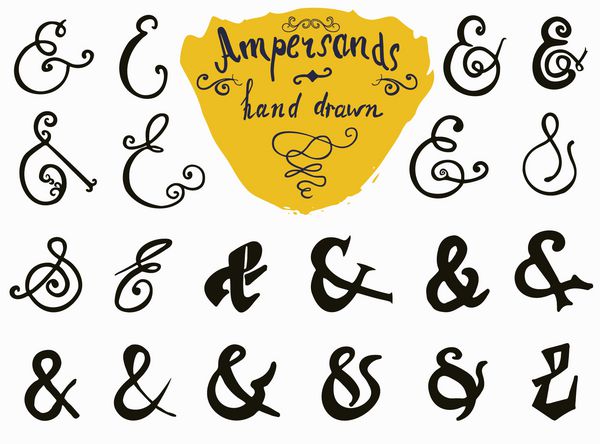 مجموعه Ampersands و Catchwords برای طراحی لوگو و برچسب کشیده شده است Vintage Style Hand Letter Letter of Symbol که در زمینه سفید جدا شده است