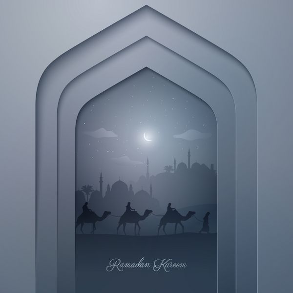 درب مسجد با مسجد و مسافرت عربی برای شتر برای ماه رمضان کریم