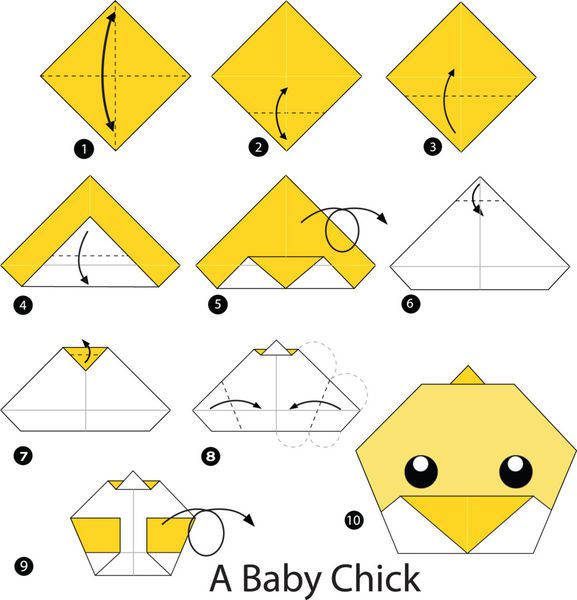 دستورالعمل گام به گام نحوه درست کردن اریگامی A Baby Chick