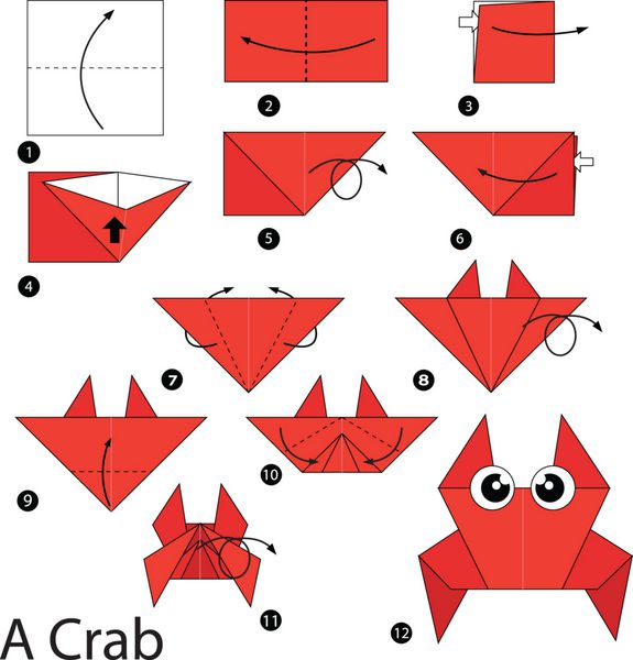 دستورالعمل گام به گام نحوه ساخت اریگامی A Crab