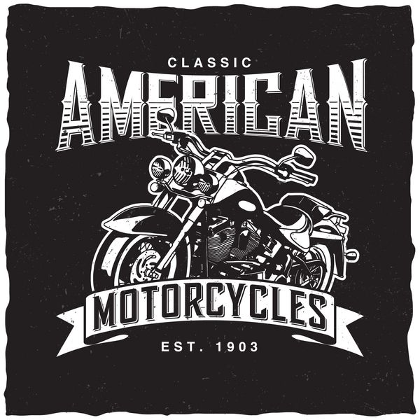 طراحی برچسب موتور سیکلت کلاسیک آمریکایی با موتور سیکلت کشیده شده برای پوستر تی شرت کارت تبریک و غیره