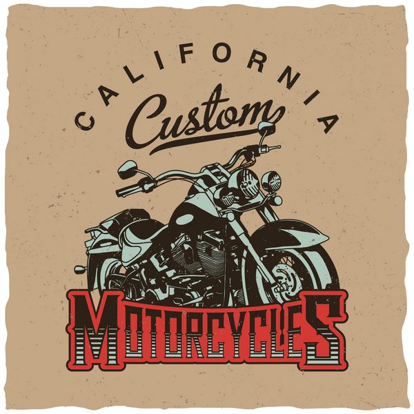 طراحی برچسب موتورسیکلت های سفارشی کالیفرنیا با موتور سیکلت کشیده شده برای پوستر تی شرت کارت تبریک و غیره