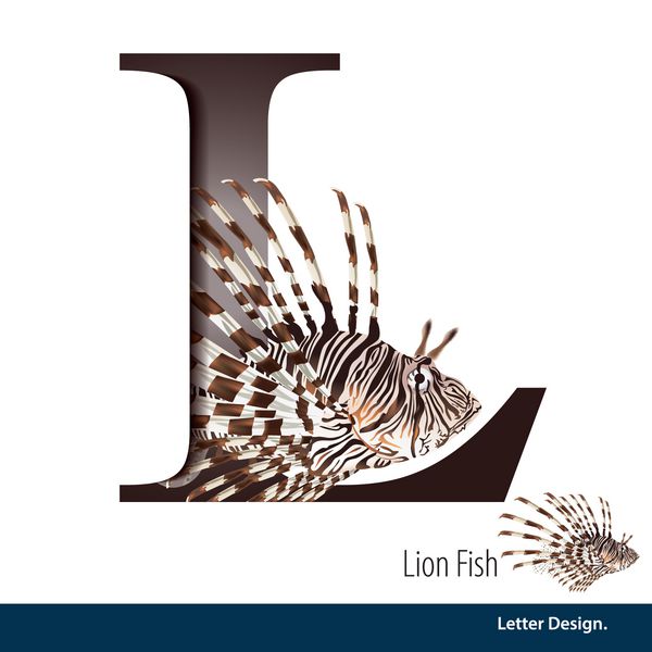 تصویر برداری Letter L الفبای ماهی Lion است انگلیسی