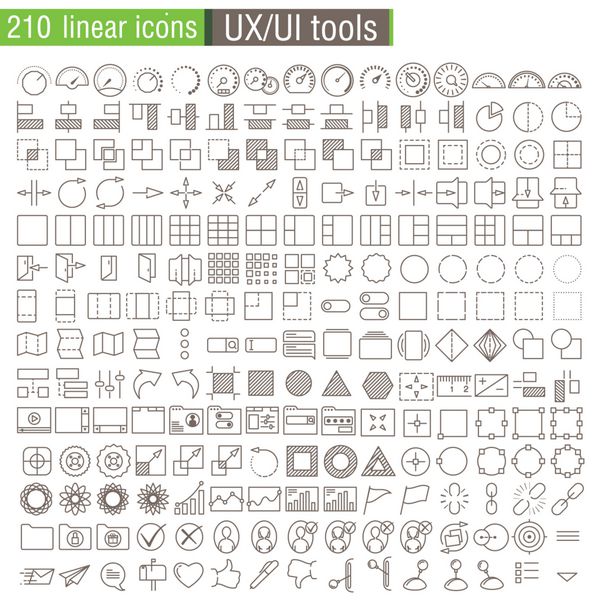 نمادهای خط نازک بردار برای نمونه های اولیه UX UI تنظیم شده اند