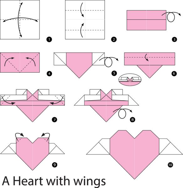 دستورالعمل های گام به گام نحوه ساخت اوریگامی قلب با بال