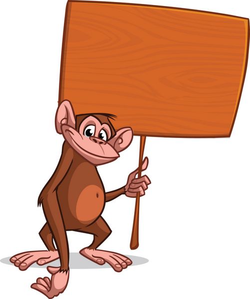 تصویر برداری میمون کارتونی با علامت چوبی