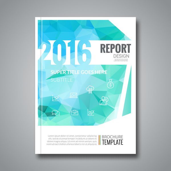 زمینه طراحی جلد مجله طراحی کسب و کار گزارش سالیانه مثلثی Aqua Marine Annual Report 2016 مدل طراحی تصویر برداری