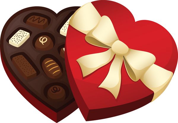 تصویر برداری از جعبه شکلات شکلاتی قلب