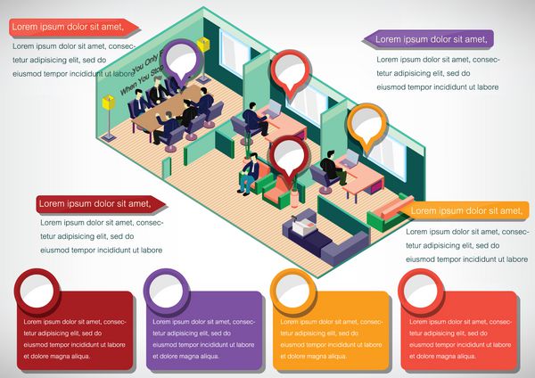 تصویر مفهوم فضای داخلی اطلاعات گرافیکی در گرافیک ایزومتریک