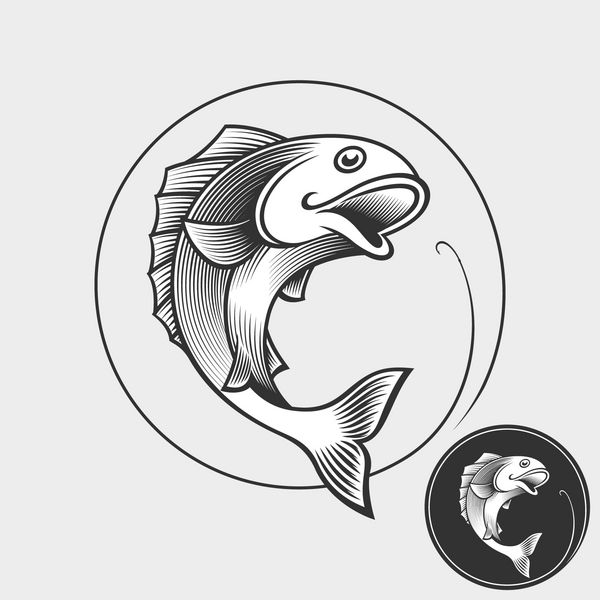 الگوی علامت ماهیگیری آرم تصویر برداری آرم ماهیگیری بردار گرفتن ماهی روی قلاب نسخه وارونگی گنجانده شده است