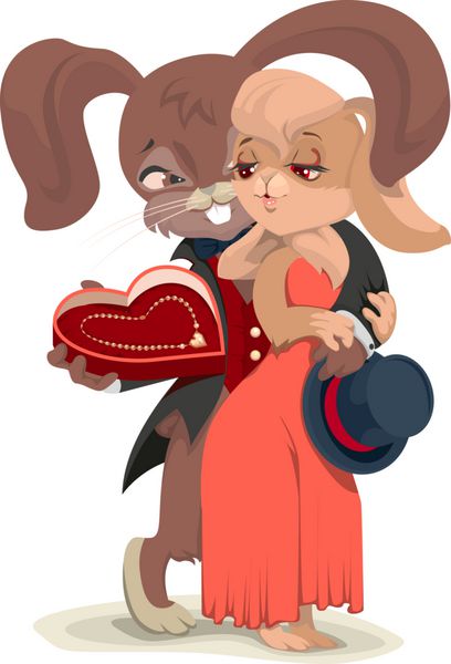 کارت روز ولنتاین خرگوش محبوبش را در آغوش گرفت عشق جواهرات دوست دختر خود را می دهد