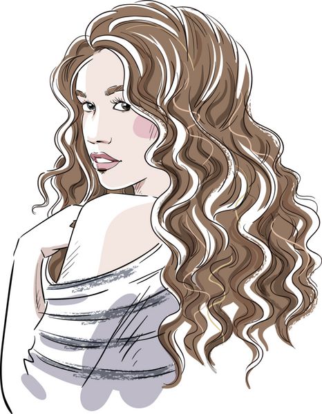 طرح یک دختر زیبا با موهای مجعد تصویر مد