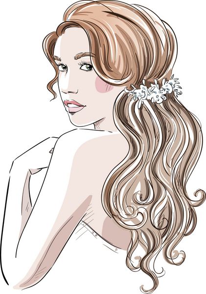 طرح یک دختر زیبا با مدل موهای عروس تصویر مد