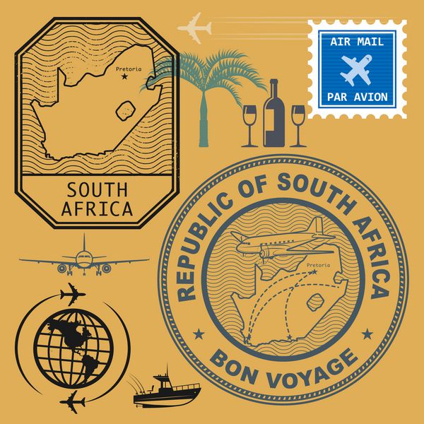 تمبرهایی با نام و نقشه آفریقای جنوبی تنظیم شده است