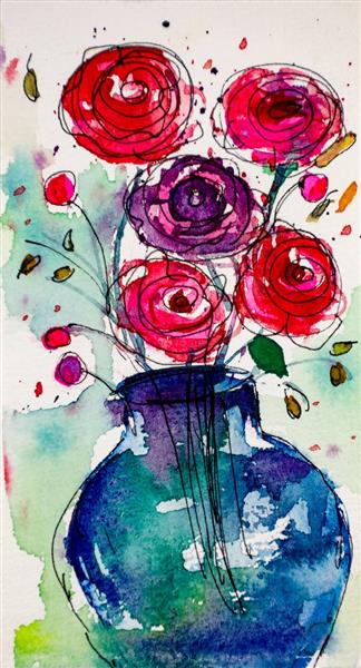 گل رنگی رنگی من نقاشی فانتزی آبرنگ