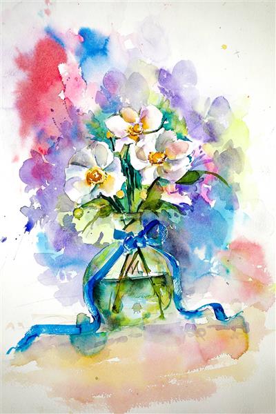 گل زیبا و با طراوت تابلو نقاشی آبرنگ