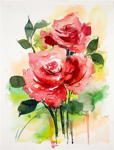گل زیبا و باطراوت و شاداب تابلو نقاشی آبرنگ
