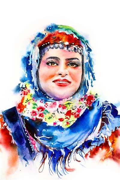قیز آذری آذربایجان مارالی گوزل آذری یاشاسین نقاشی آبرنگ