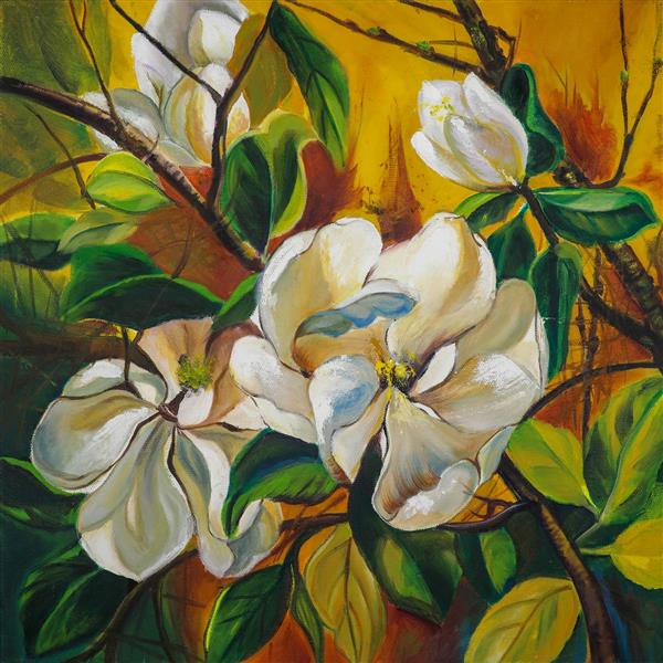 گلهای سفید رز زیبا  دلنشین و آرام لطیف نقاشی رنگ روغن