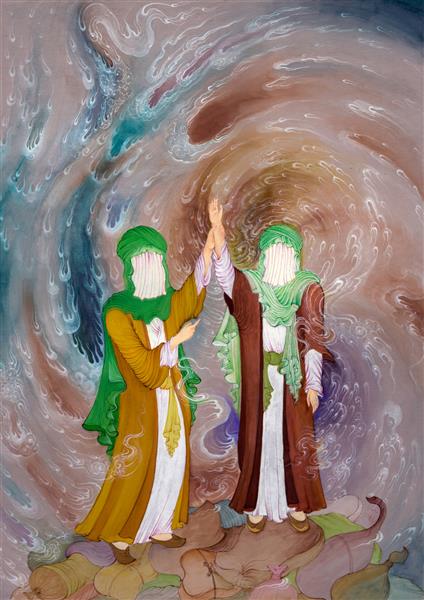 نقاشی مینیاتور زیبا از لحظه امامت امام علی با عنوان غدیر خم اثر رحیم عظیمی
