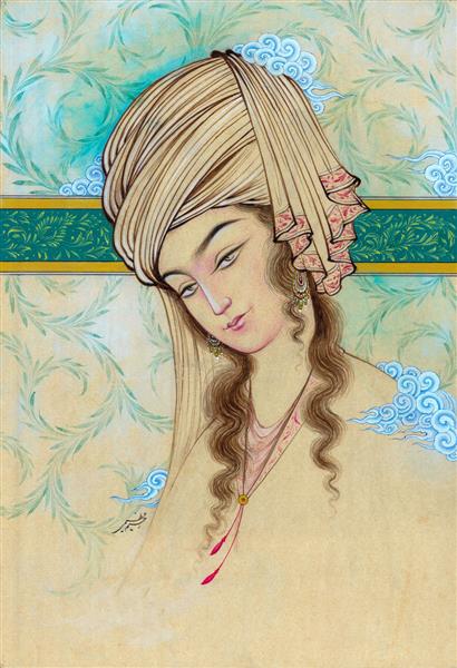 بانو نقاشی مینیاتور زیبا از بانوی زیبای ایرانی اثر رحیم عظیمی
