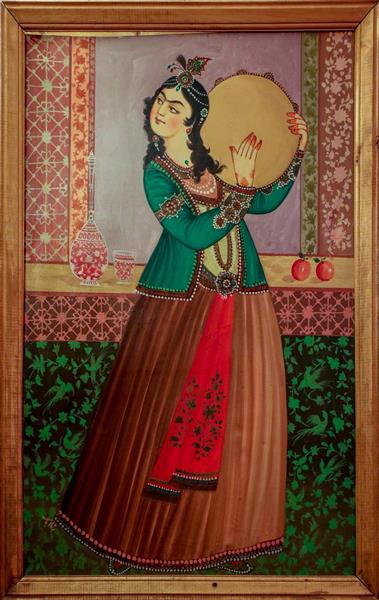 نقاشی مینیاتور دایره زنی دختر ایرانی