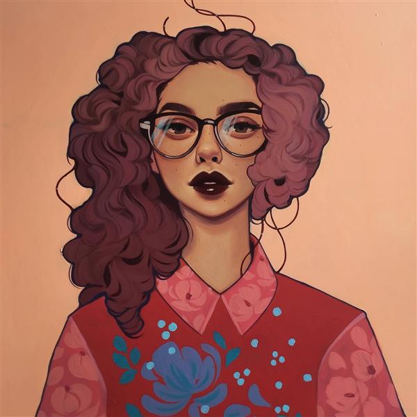 دختر سرخ پوست پرتره رژ لب سیاه نقاشی دیجیتال