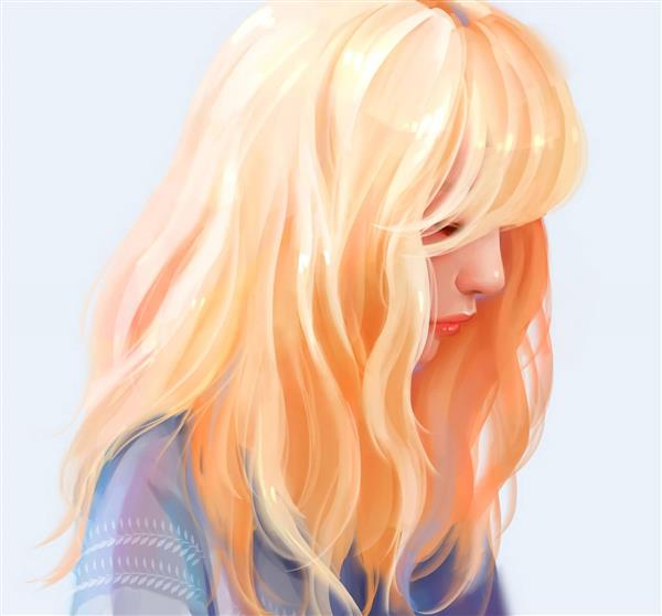 دختر زیبا با مو های بلوند نقاشی دیجیتال