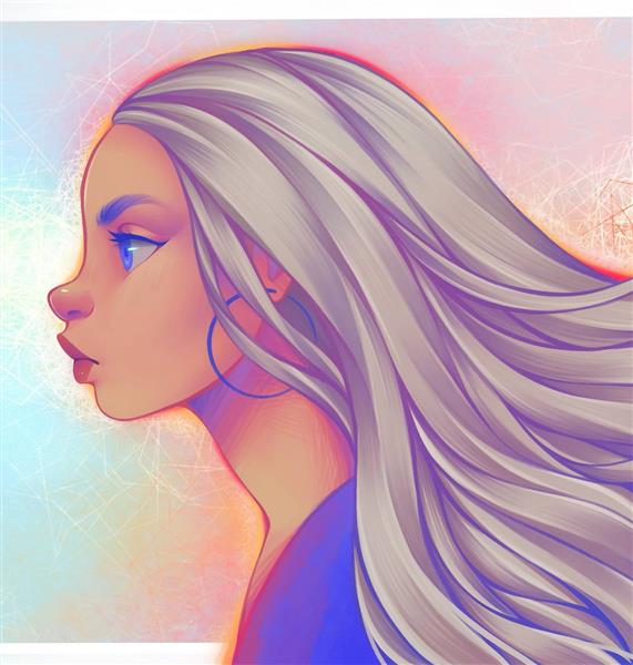 پوستر پرتره دختر زیبا موهای سفید نقاشی دیجیتال