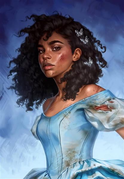 سیندرلا جلد کتاب مرده است نقاشی دیجیتال دختر سیاه پوست زیبا لباس آبی