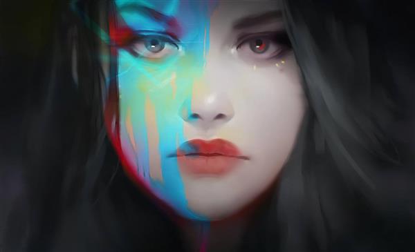 پرتره دختر زیبا صورت رنگی نقاشی دیجیتال