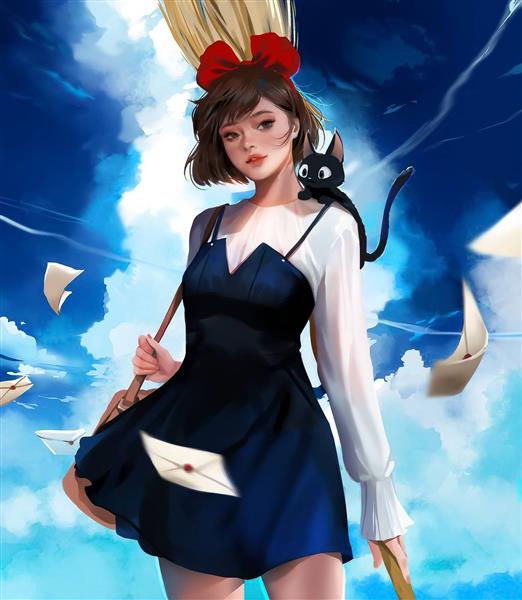 پوستر دختر زیبا میان ابر ها نقاشی دیجیتال