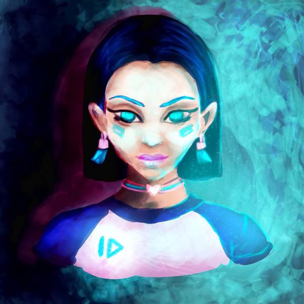 دختر زیبا چشم آبی روشن نقاشی دیجیتال
