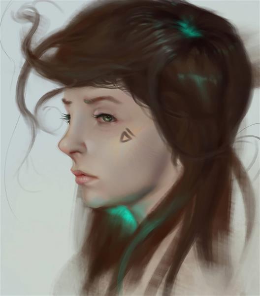 نقاشی دختر خجالتی زیبا نقاشی دیجیتال سبز