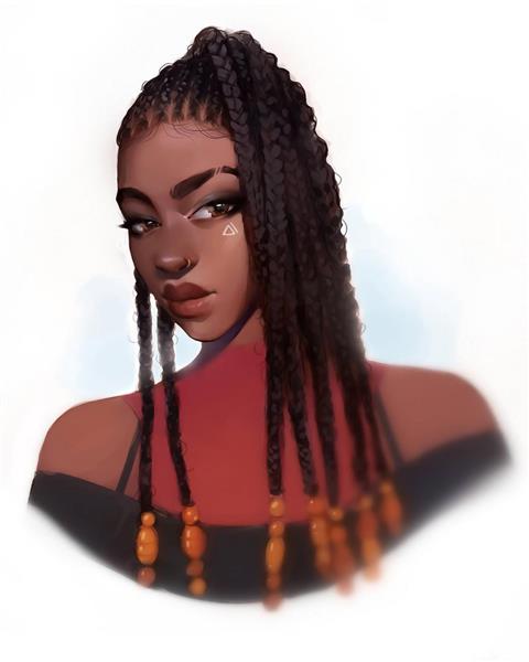 دختر زیبا رنگ پوست سیاه مو بافته نقاشی دیجیتال