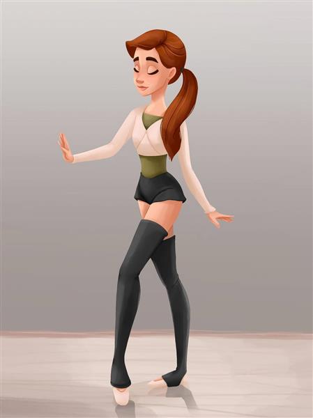 دختر خجالتی زیبا رقص باله نقاشی دیجیتال