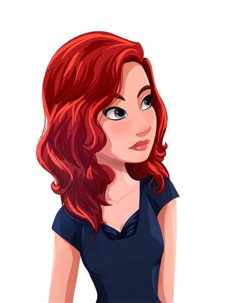 دختر خجالتی مو قرمز زیبا نقاشی دیجیتال لباس تیره