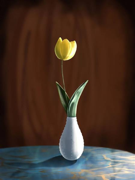گلدان گل زرد نقاشی دیجیتال