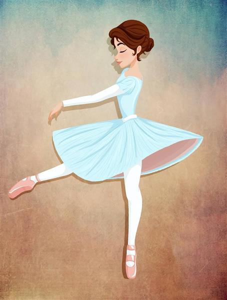 دختر زیبا خجالتی لباس باله رقص آبی نقاشی دیجیتال
