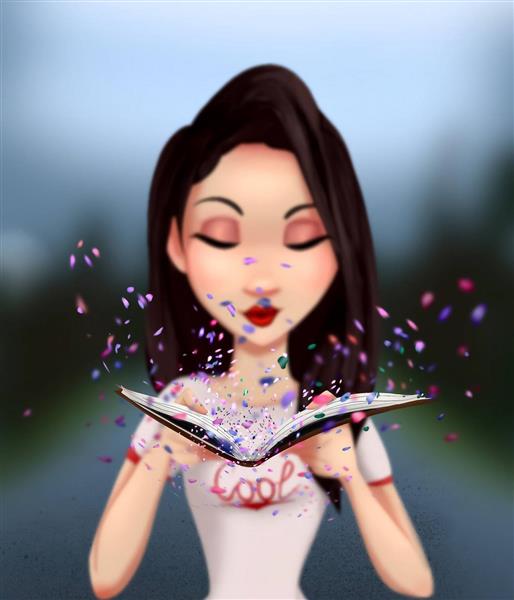 دختر خجالتی زیبا کتاب نقاشی دیجیتال