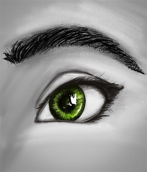 نقاشی سیاه سفید چشمان سبز