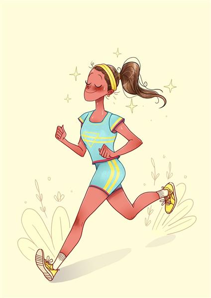 دختر زیبا ورزشکار دویدن نقاشی دیجیتال