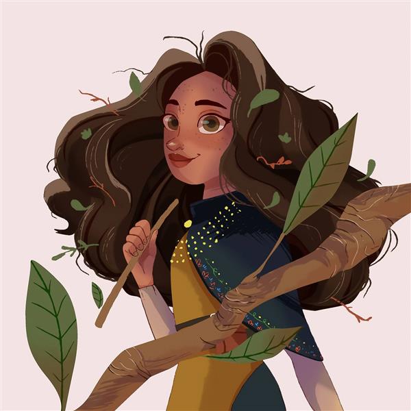 دختر جنگلی نقاشی دیجیتال