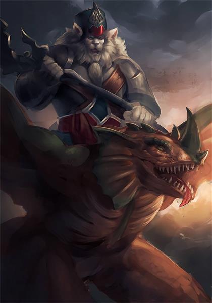 جنگجو قوی سوار بر اژدها نقاشی دیجیتال